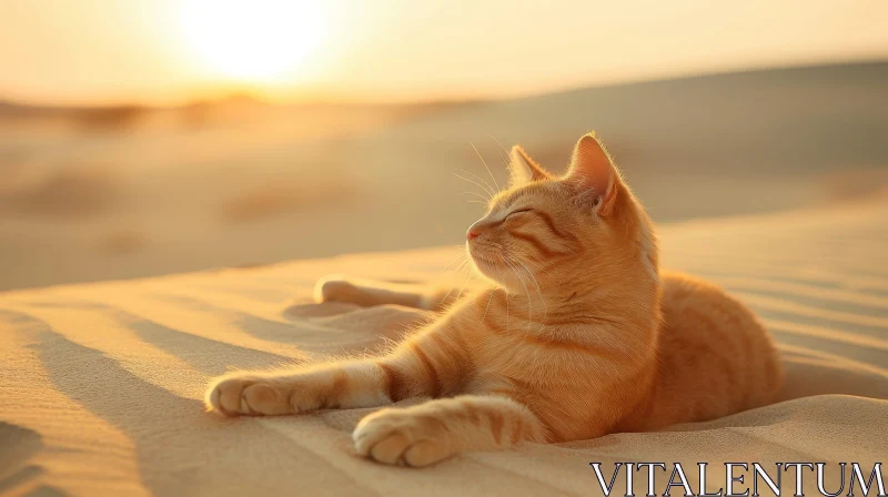 Tranquil Ginger Cat in Desert Sunlight AI Image