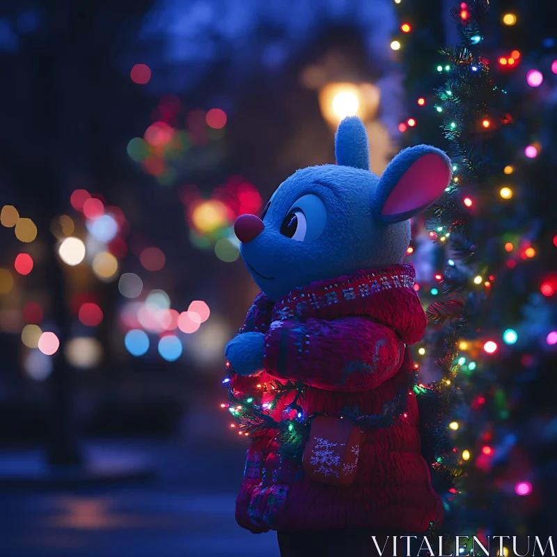 Holiday Cartoon Character with Festive Tree AI Image