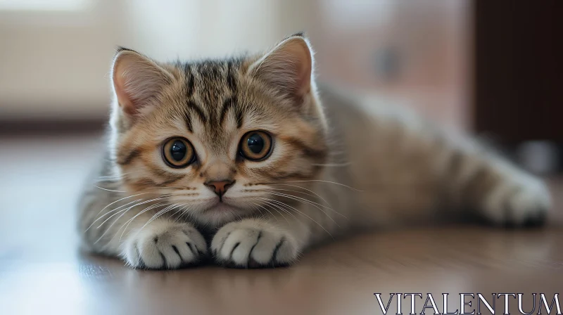 Charming Kitten on Wooden Floor AI Image