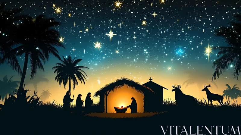 AI ART Magical Christmas Night with Nativity Scene