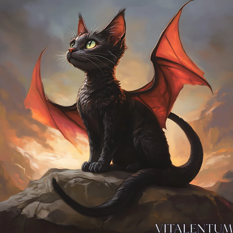 Fantasy Cat with Dragon Wings AI Image