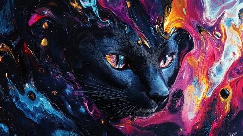 Vivid Cosmic Cat Abstract