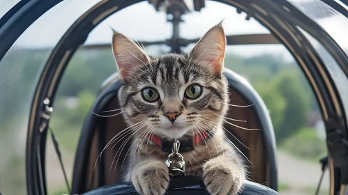 Curious Cat Navigating a Helicopter