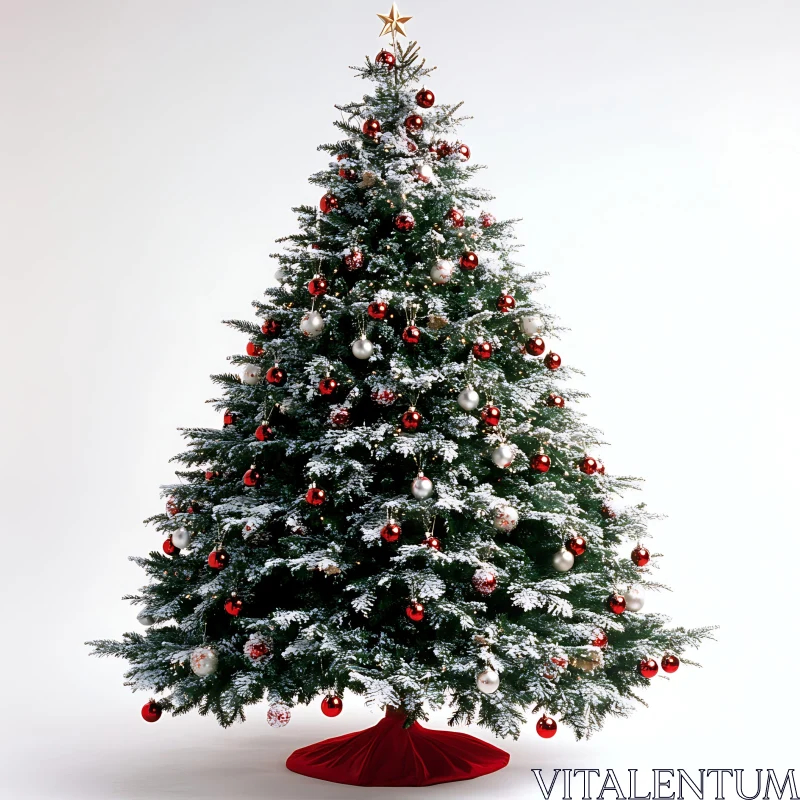 Festive Christmas Tree with Red and Silver Decorations AI Image