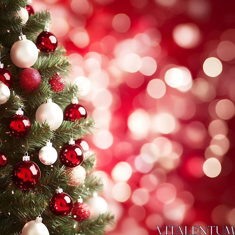 Festive Christmas Tree with Red and White Decorations AI Image