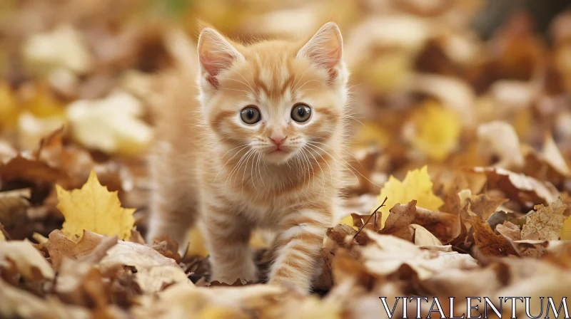 AI ART Cute Kitten in Fall Foliage