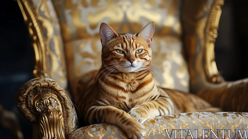 AI ART Regal Cat Resting on Luxurious Gold Armchair