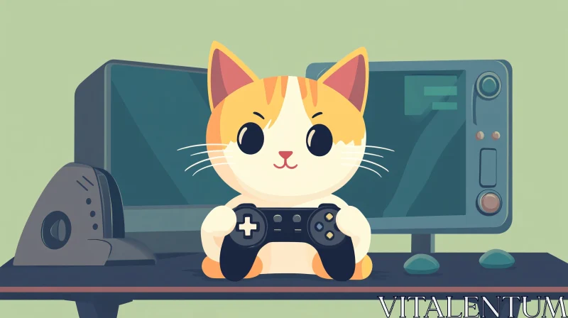 AI ART Cute Gaming Cat Illustrated