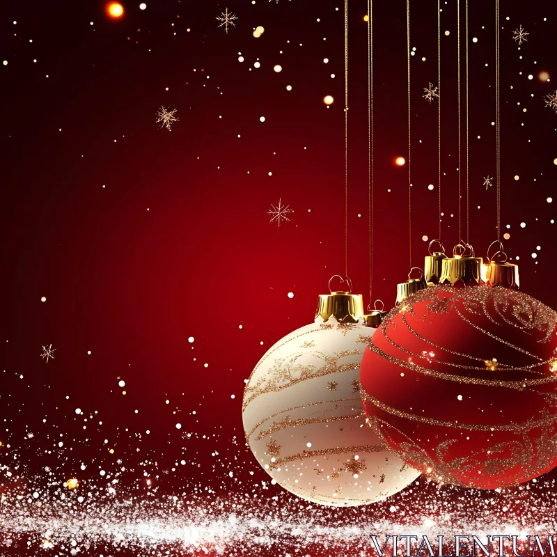 Festive Red and White Christmas Decorations AI Image