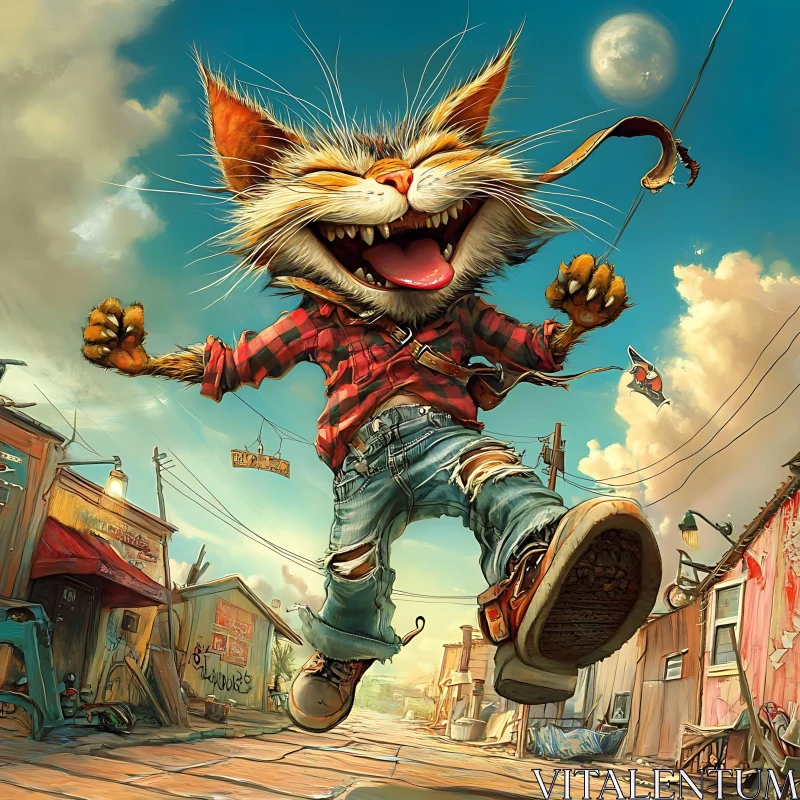 Anthropomorphic Cat in High Spirits AI Image