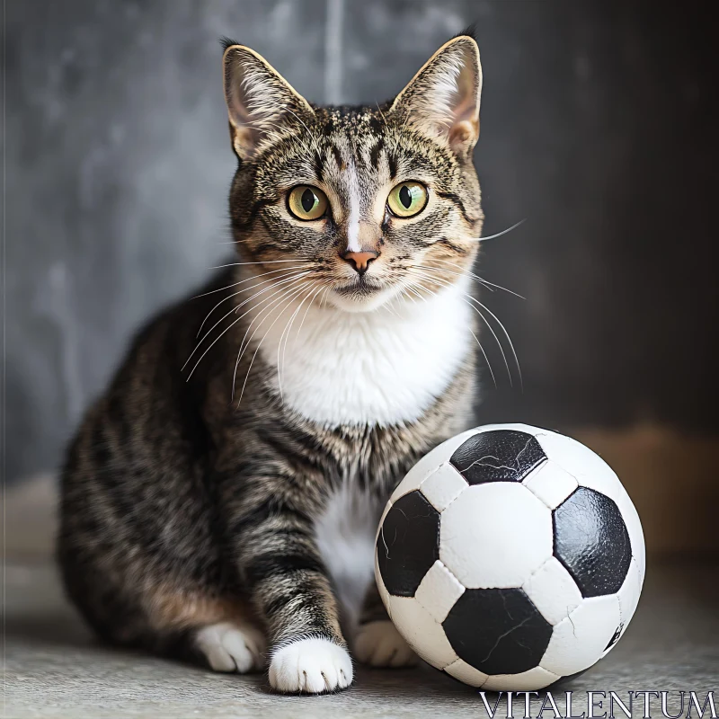 AI ART Curious Cat Engages with Soccer Ball