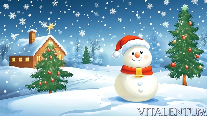 AI ART Festive Snowman and Decorated Christmas Trees