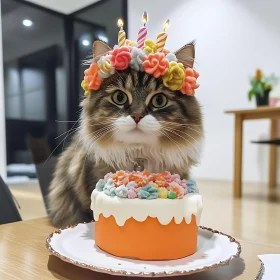 Feline Festivities: Cat with Cake and Candles