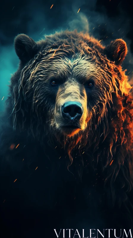Angry Brown Bear in Fire: An Intense Wildlife Portrait AI Image