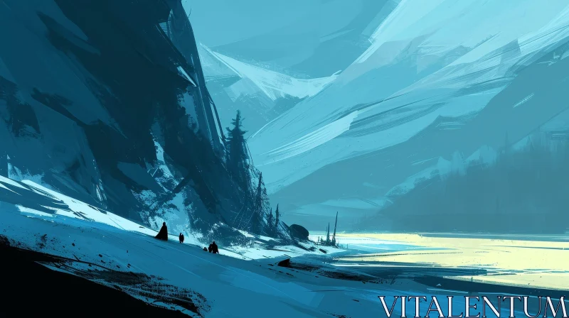 Enchanting Digital Painting of a Majestic Snow-Covered Mountain AI Image