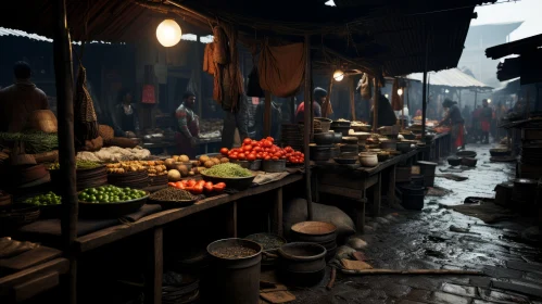 Moody Landscape of Bustling Food Market - Capturing Realism