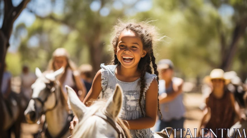 Young Girl Riding White Horse in Nature AI Image