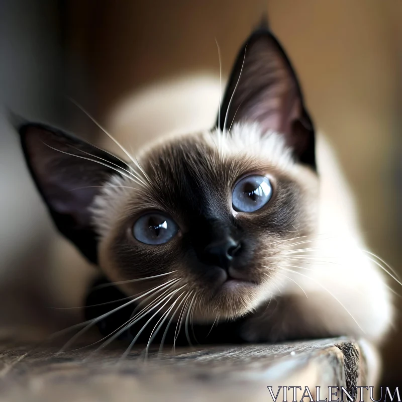 Blue-Eyed Siamese Kitten Close-Up AI Image