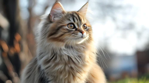 Fluffy Cat in a Tranquil Outdoor Setting