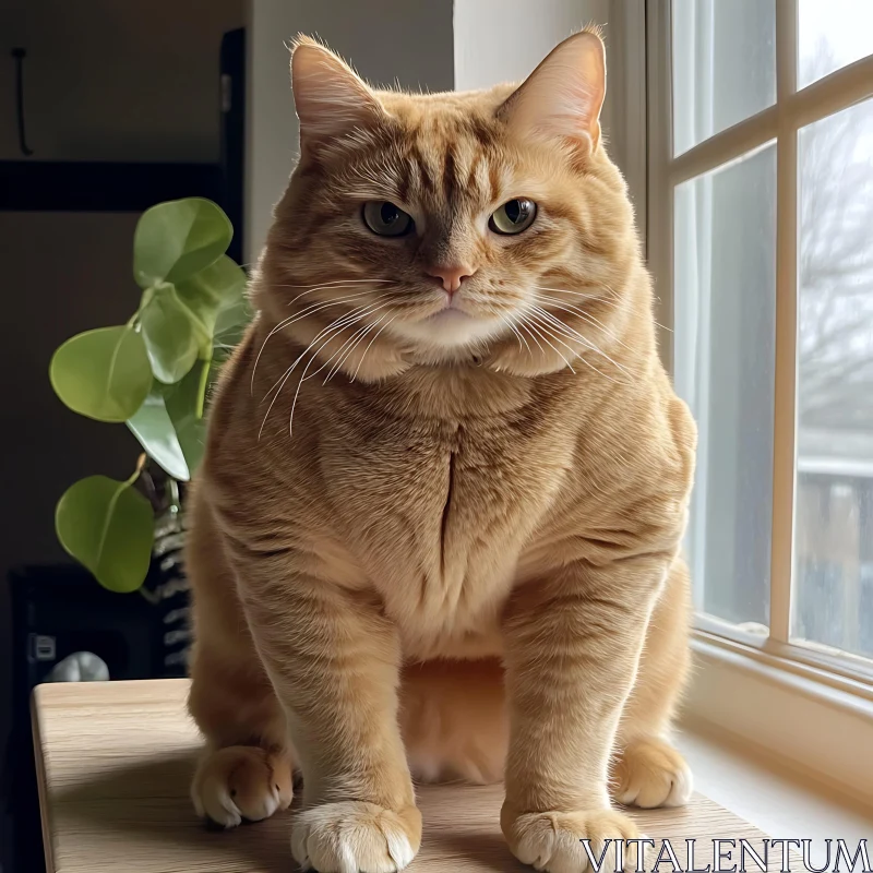 Calm Ginger Cat by the Window AI Image