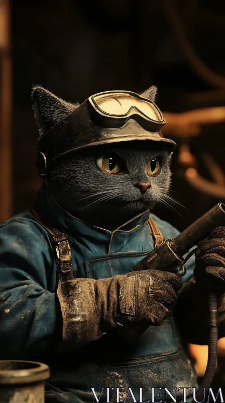 Cat Industrial Worker with Helmet and Goggles AI Image