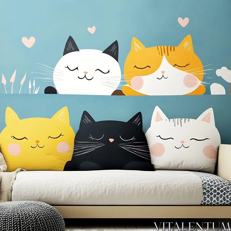 Cute Cartoon Cat Decor for Home AI Image