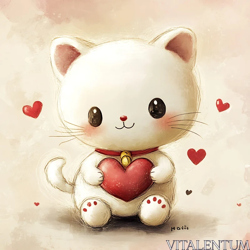 Kawaii Cat with Heart - Lovely Anime Art AI Image