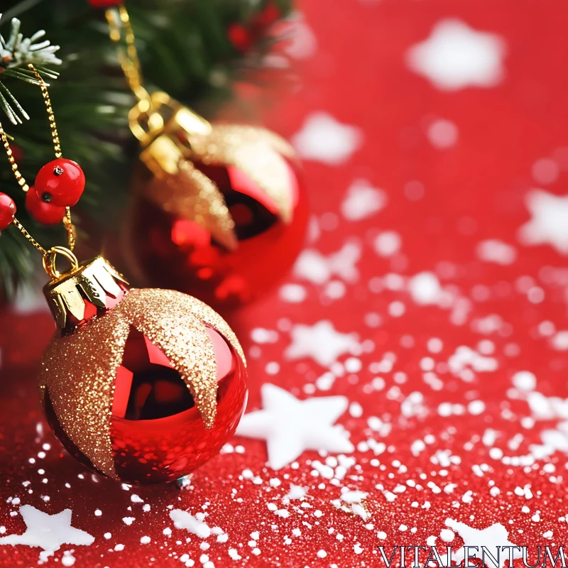 Festive Red and Gold Christmas Decorations AI Image