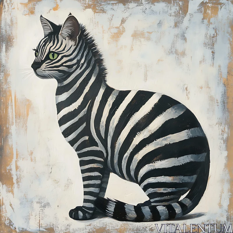 Whimsical Zebra Cat Painting AI Image