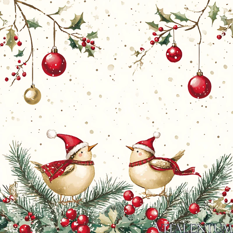 Holiday Birds with Christmas Decor AI Image