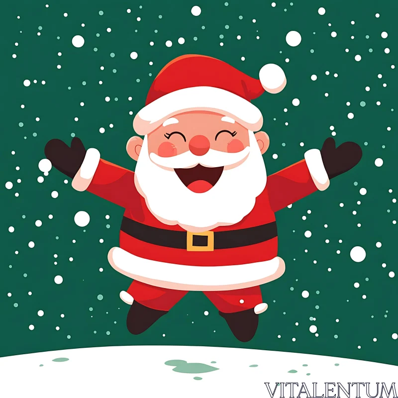 Festive Santa Claus Cartoon in Snowfall AI Image