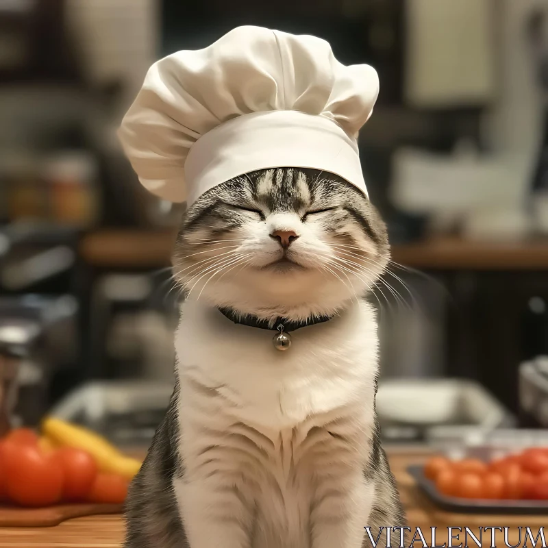 Charming Cat Cook Wearing Chef Hat AI Image