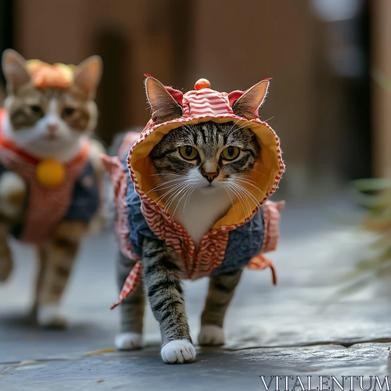 Cats in Hooded Outfits AI Image