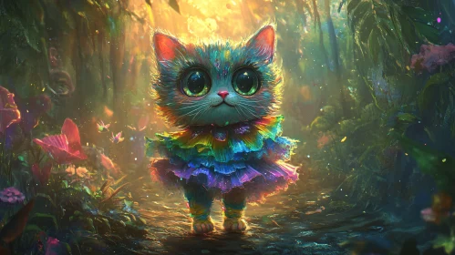 Adorable Cat in Fantasy Forest