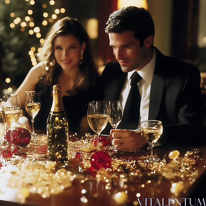 Romantic Celebration Dinner with Elegant Decor AI Image