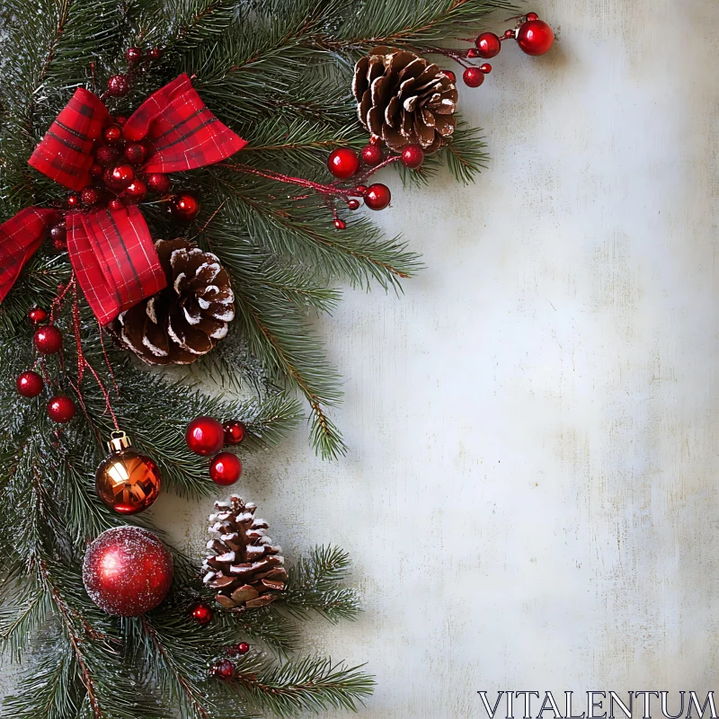 Christmas Decor with Pinecones and Red Ornaments AI Image