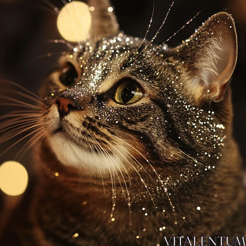 Festive Cat with Glitter and Golden Lights AI Image