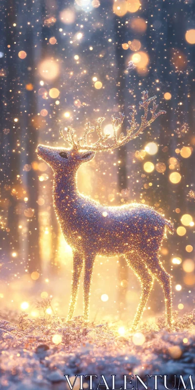 AI ART Enchanted Sparkling Reindeer in Winter Forest