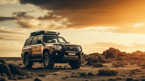 Brown SUV Parked in the Desert at Sunset | Coastal Scenery