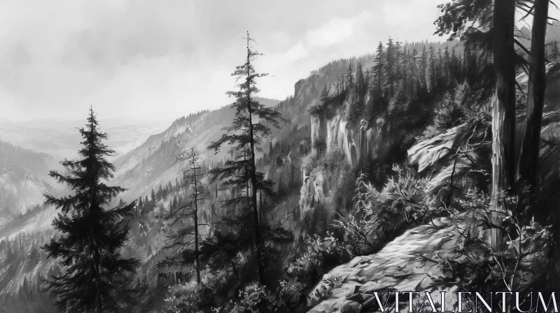 Captivating Black and White Mountain Landscape AI Image
