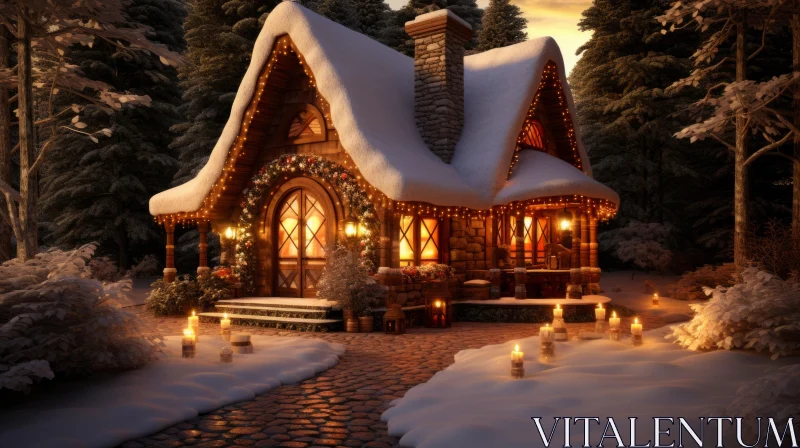 Charming Winter Log Cabin in Dusk - Fairy Tale Scene AI Image