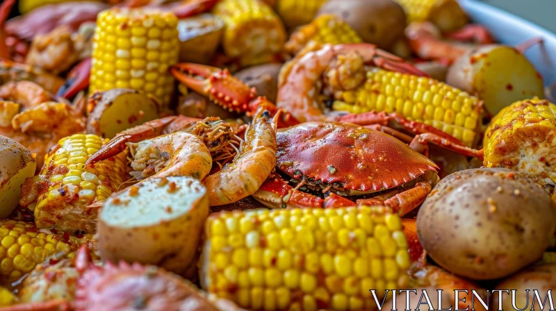 AI ART Delicious Seafood Boil with Shrimp, Crab, Corn, and Potatoes