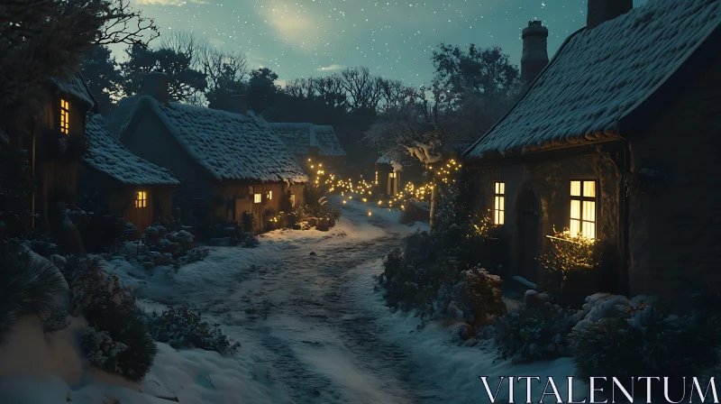 AI ART Serenely Lit Snowy Village Path