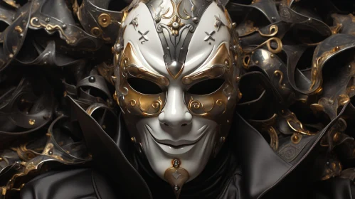 Enchanting Mask with Golden Leaves and Gold Details | Cosmic Jester Art