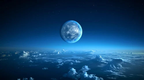 Futuristic Moonlit Seascapes: Earth and Clouds in Space