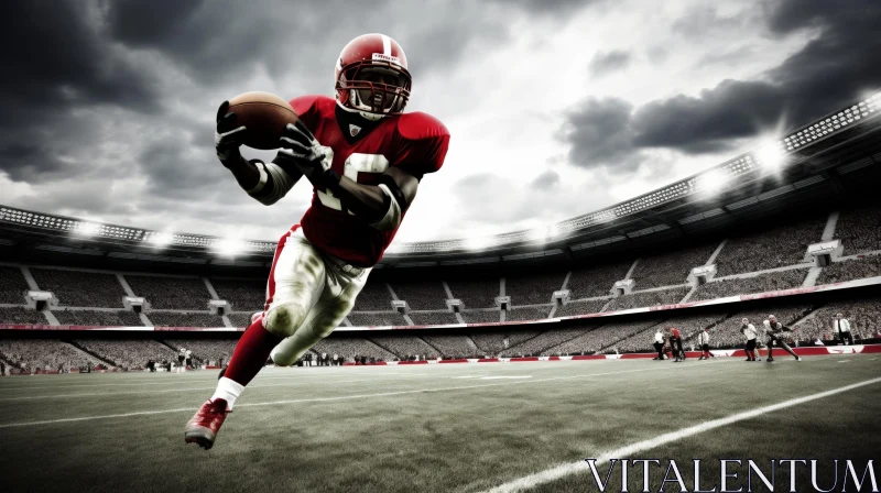AI ART Intense Moment: American Football Player in Red Uniform Catching Pass