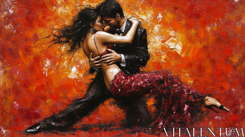 Passionate Dance: Intense Oil Painting of a Couple AI Image