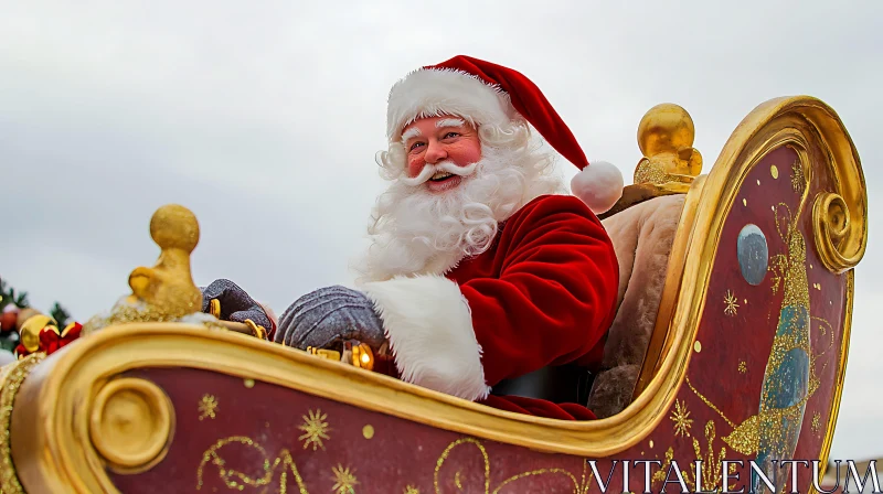 Santa Claus in a Golden Sleigh Spreading Holiday Cheer AI Image