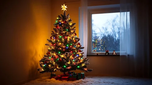 Cozy Christmas Tree with Decorations