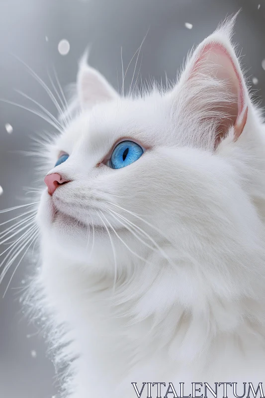 White Cat with Blue Eyes and Snowflakes AI Image